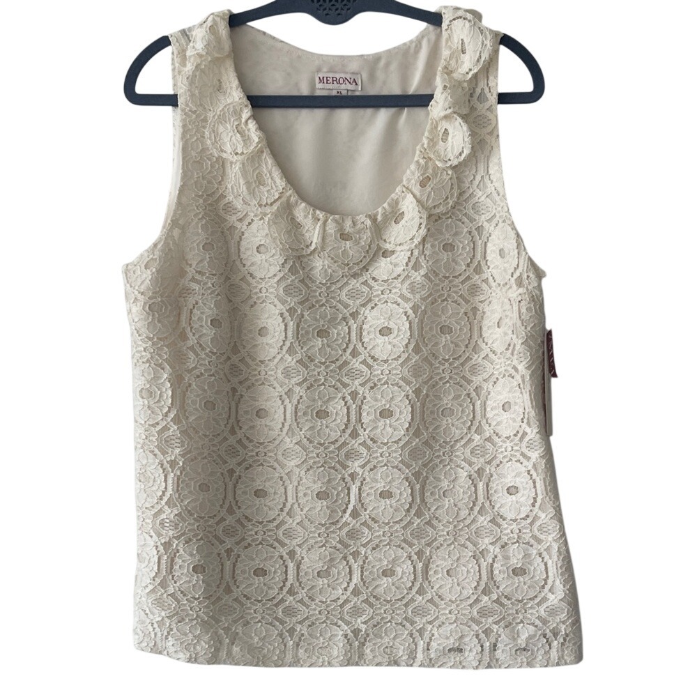Merona Ivory Lace Sleeveless Blouse Tank XL NWT